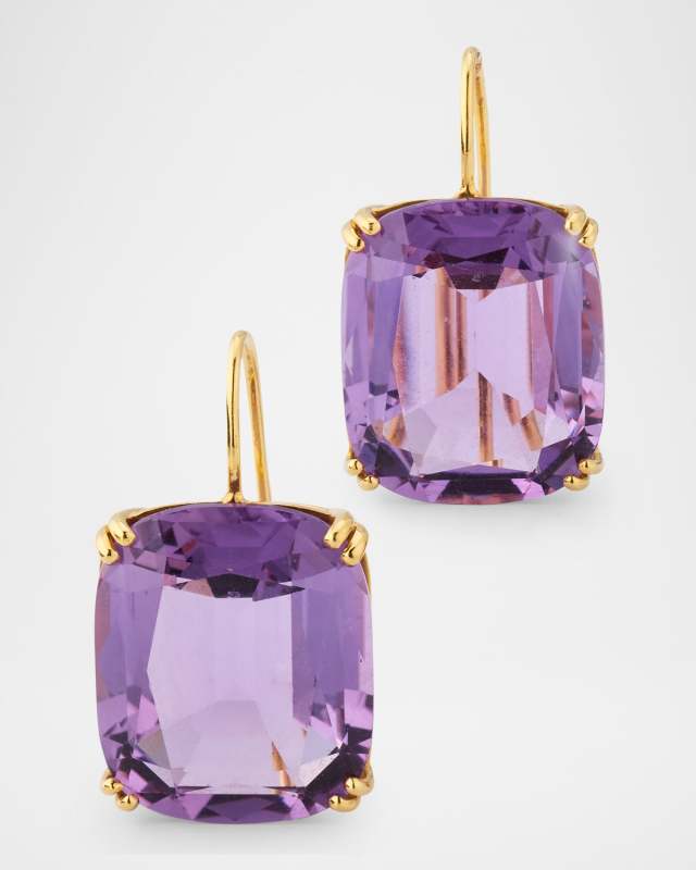 18K Yellow Gold Gossip Cushion-Cut Amethyst Dangle Earrings